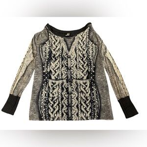 JEAN PAUL GAULTIER L 90s Trompe L’Oeil Cable Sweater Top Cardigan Y2K Black Vtg